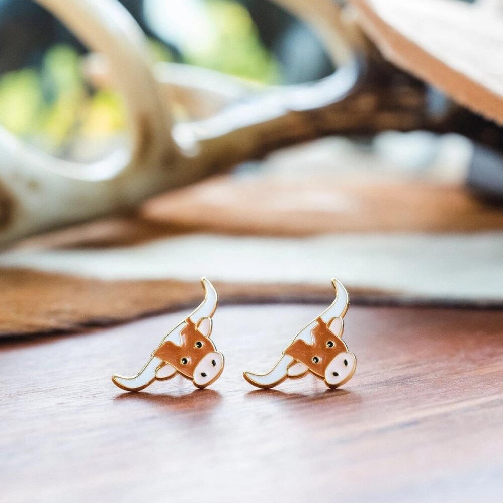 Longhorn Miss Modi 24K Gold Plated Light Brown Stud Earrings